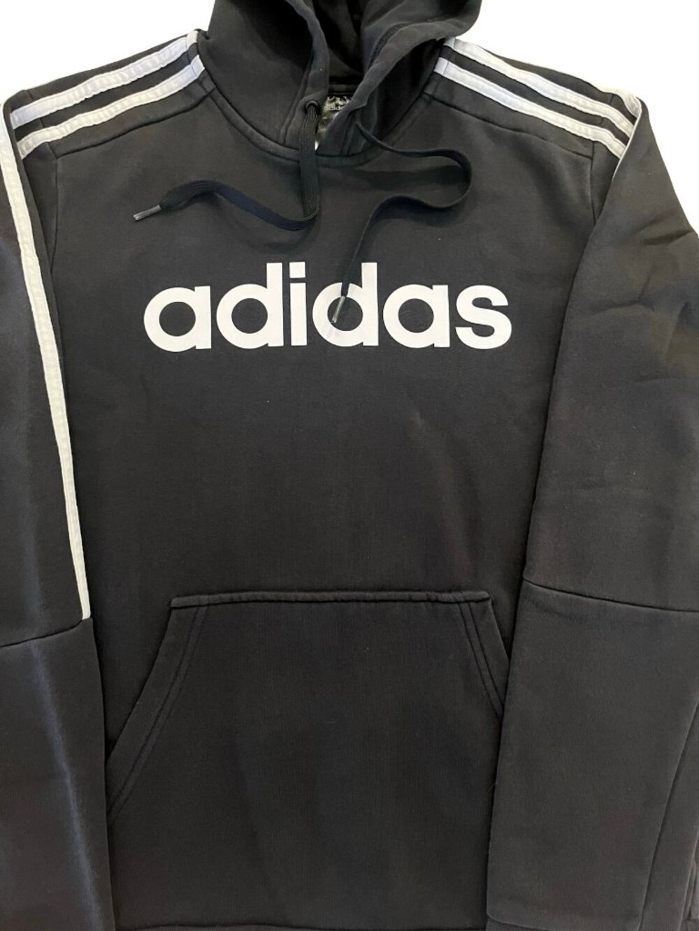 Adidas 3 Stripe Hoodie Black Pullover Logo Athletic Sweatshirt Size S